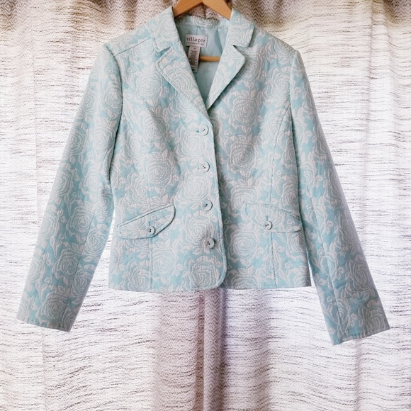 Villager Floral Jacquard Blazer Sea Foam Ivory 10 - Picture 1 of 8